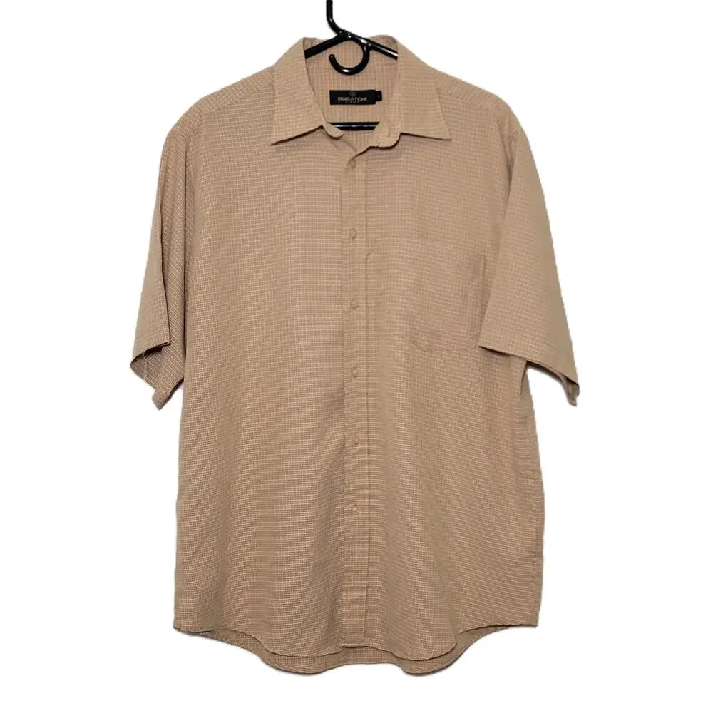 Bugatchi Men's Button-Down Short Sleeve‎ Shirt Size Large Travel Casual Dressy